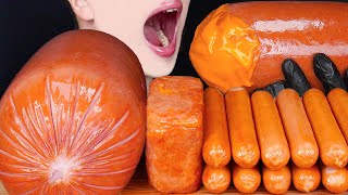 ASMR GIANT CHEESY SAUSAGE SPAM SPICY FIRE SAUCE COOKING MUKBANG 대왕 소세지 스팸 먹방 咀嚼音 Sosis EATING SOUNDS [upl. by Nickolaus]