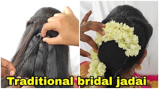 South Indian wedding hairstyle  Muhurtham hairstyle with flowers [upl. by Sivam976]