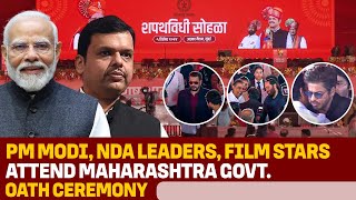 Maharashtra CM LIVE  PM Modi NDA leaders CMs Bollywood stars attend Fadnavis oath ceremony [upl. by Sesylu340]