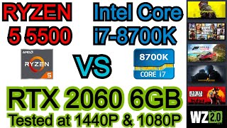 Ryzen 5 5500 vs Intel Core i78700K  RTX 2060 6GB  6 Games Tested Side by Side  1440P amp 1080P [upl. by Mccready]