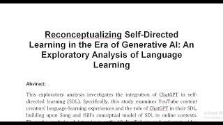 Reconceptualizing Self Directed Learning in the Era of Generative AI An Exploratory Analysis of Lang [upl. by Areid]