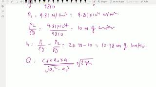 Fluid Mechanics  Orifice meter Solving a problem  85 [upl. by Cynth]