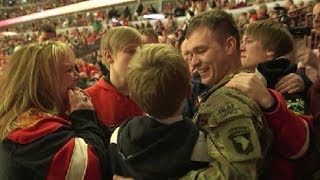 Soldier Surprises Family for Christmas at Blackhawks Game [upl. by Cyrilla]