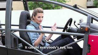 Stana Katic drives the Arcimoto Electric Car [upl. by Dahc]