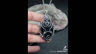 💫🖤💜Asherah Mother Goddess 👑silver obsidian amethyst sterling silver handmade talisman pendant [upl. by Sonaj]