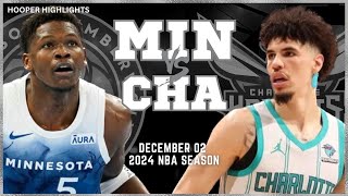 Minnesota Timberwolves vs Charlotte Hornets Full Game Highlights  Dec 2  2024 NBA Season [upl. by Nwahsirhc2]