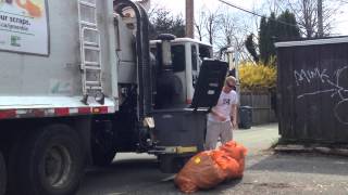 Awesome Automated Side Loader Garbage Truck In Alley Way Part 2 [upl. by Aruasor]