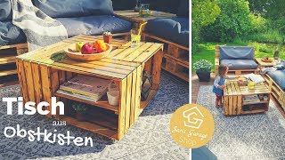 Obstkisten Tisch selber bauen  Weinkisten Tisch DIY  Couchtisch  Glasplatte  Holzkisten Möbel [upl. by Ymar893]