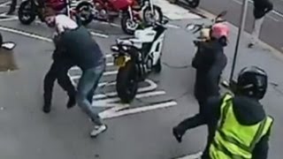 CCTV shows failed Ducati motorcycle robbery in Croydon [upl. by Farlay742]