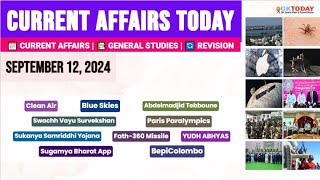 12 September 2024 Current Affairs Today Top MCQs with Static GK amp Detailed Revision by GKTODAY 🎯 [upl. by Murtha204]