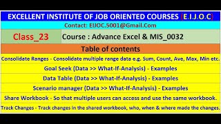 23241006Advance Excel amp MIS0032Consolidate Ranges Goal Seek Data Table Scenario manager [upl. by Kaitlin]