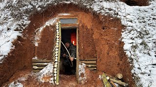 Building a Cave Primal Shelter  Cozy and Warm House Underground with Stove Bushcraft Construction [upl. by Aineval]