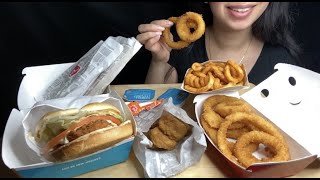 ASMR JACK IN THE BOX MUKBANG  CHICKEN SANDWHICH ONION RINGS CURLY FRIES NUGGETS amp TACOS [upl. by Northey]