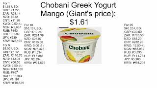 Chobani Greek yogurt mango in 11 currencies Giants price 1614025 [upl. by Mehitable959]