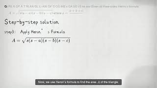 RE A OF A T RI AN GL Li AW OF C OS INE s CA SE IS ss sss Given all three sides Herons formula [upl. by Naellij]