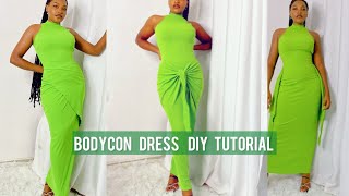 How to cut and stitch a bodycon dress 🤗 Very Simple and Easy for Beginners 💚 BodyconDIY [upl. by Gathers]