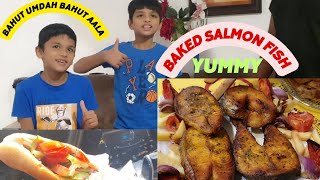 Baked Salmon Fish  Air Fried Salmon Fish Recipe  Mushaqqal Sandwich In Kuwait [upl. by Natsirc197]