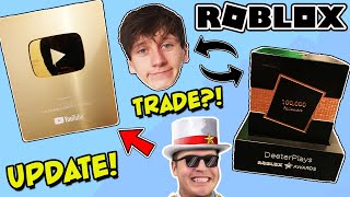 WILL JACKSUCKSATLIFE TRADE ME HIS GOLD YOUTUBE PLAY BUTTON FOR MY 100000 ROBLOX FOLLOWER CUBE [upl. by Arathorn]