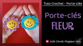 😃 TUTO porteclés fleur au crochet  facile  spécial débutant 😃 [upl. by Avlem]