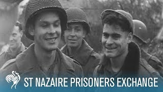 American amp German Prisoners Exchange At St Nazaire 1944  British Pathé [upl. by Acire802]