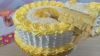 Bolo de Ninho com Abacaxi com Massa de pão de Ló de Abacaxi  Bolo para 30 pessoas [upl. by Kirat]