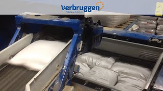 Palletizing  Automatic Palletizer machine by Verbruggen  large size bags with seeds [upl. by Atnwahsal]