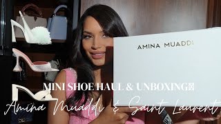 UNBOXING 📦 amp TRY ON SHOE HAUL Amina Muaddi amp Saint Laurent [upl. by Candy]