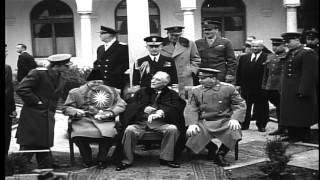 Winston Churchill Franklin Roosevelt and Joseph Stalin with other officers at YaHD Stock Footage [upl. by Nesmat]