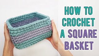 How to crochet a two colors SQUARE BASKET  DIY Tutorial   some little useful tips [upl. by Latrell]