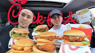 MUKBANG EATING ChickFilA with Matthew Tam Spicy Deluxe Sandwiches Chicken Nuggets Waffle Fries [upl. by Llered914]