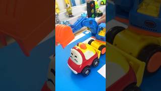 Toy excavator push toon taxi car down monster mouth [upl. by Aydidey]