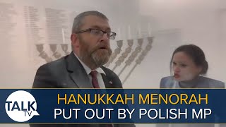 Hanukkah Menorah Put Out With Fire Extinguisher By Polish MP Grzegorz Braun [upl. by Terese]