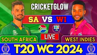 Live  SA Vs WI Match 50  Live Scores amp Commentary  ICC T20 World Cup2024  Last 3 Overs [upl. by Airdnahs625]