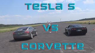 14 Mile Race Tesla S vs Supercharged Corvette C5 [upl. by Adena]