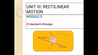 Module 5 DAlemberts PrincipleRectilinear Motion [upl. by Yssor877]