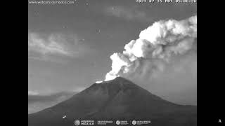 July 15 2023  Eruption Two Cameras  Popocatepetl Volcano Mexico  0424 MDT [upl. by Yekciv857]