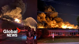 Massive fire breaks out at Toronto chemical plant [upl. by Milah]