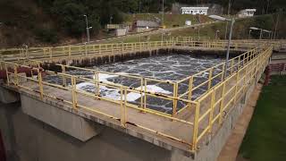 Aeration tanks and secondary settling tanks at Sao Roque Wastewater Treatment Plant [upl. by Aliek]