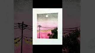 Red Moonlit sky beginnerartist artandcraft aestheticart shortvideo satisfyingpainting drawing [upl. by Montford]