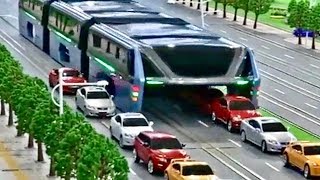 Elevated Tunnel Bus Straddles Over Traffic  Interesting Design [upl. by Irac]