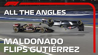 Maldonado Flips Gutierrez  All The Angles  2014 Bahrain Grand Prix [upl. by Kaasi]