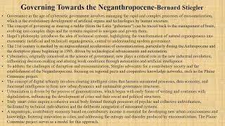 Bernard Stiegler quotGoverning towards the Neganthropocenequot Summary [upl. by Sinclair]