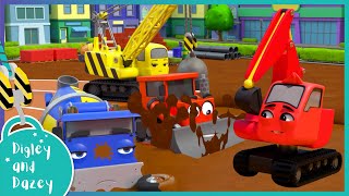 🚧 Muddy Obstacle Course 🚜  Digley and Dazey  Kids Construction Truck Cartoons [upl. by Valerian]