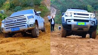 Land Rover Defender 30L V6 vs Land Cruiser Prado 27L and Haval H5 Offroad Driving [upl. by Enivid]