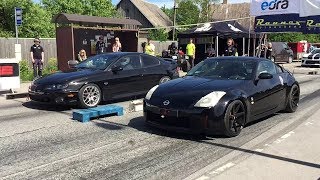 Nissan 350z vs Pontiac GTO 57T 18 mile drag race [upl. by Maurili520]