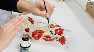 GLASS PAINTING LESSON  Poppies on Glass رسم الوردات على الڤازات [upl. by Rodnas]