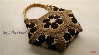 Easy Crochet African Flower Hexagon Handbag Purse  BagODay Crochet TUTORIAL 325 [upl. by Isied]