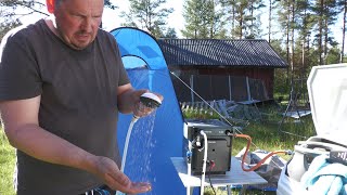 Review Testar Varmvattenberedare Portabel Dometic Kampa Geyser från skrotahusvagncom [upl. by Ahtnama437]