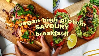 3 VEGAN HIGH PROTEIN Savoury Breakfast Ideas [upl. by Aunson]