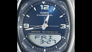 Casio Telememo Databank Watch AW81D2AV Instructions amp bracelet adjustment [upl. by Anabella]